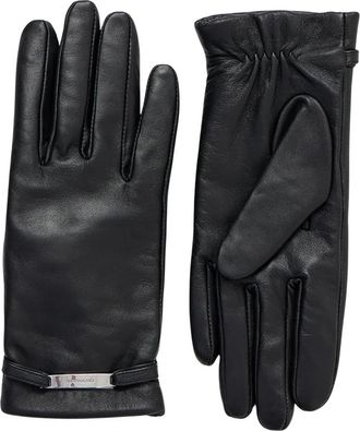Trussardi Nappa Leren Handschoenen met Metalen Detail - Dames - Handschoenen - Zwart - L - Wol - Accessoires