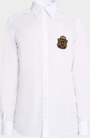 Dolce & Gabbana Mens Cotton Heraldic-Patch Button-Down Shirt