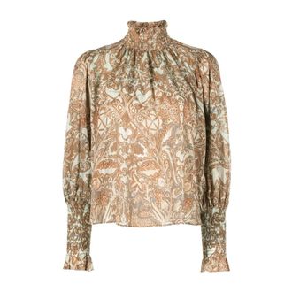 Ulla Johnson Overhemden, Dames, Bruin, L, Katoen, Casual Multicolor Blouse