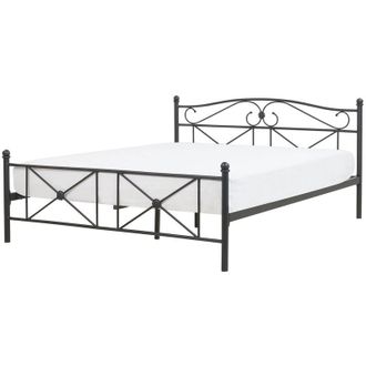 Beliani Cama Doble De Metal Negra 160 X 200 Cm Con Somier Y Respaldo Estilo Retro Rodez