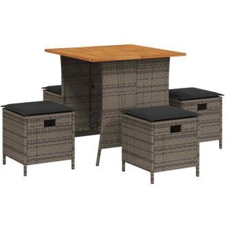 vidaXL Set Comedor De Jard&iacute;n 5 Piezas Con Cojines Rat&aacute;n Sint&eacute;tico Gris Vidaxl