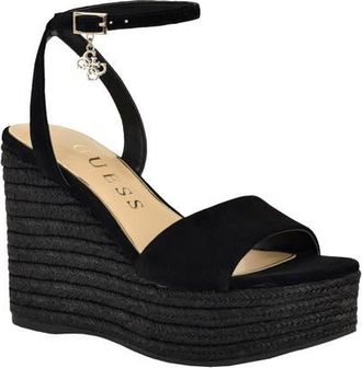 Guess Everly Platform Wedge Sandal in Black at Nordstrom, Size 9.5