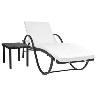 vidaXL Tumbona De Jard&iacute;n Con Coj&iacute;n Y Mesita Rat&aacute;n Sint&eacute;tico Negro Vidaxl