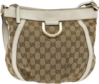Gucci D Ring Messenger Gg Canvas Beige Canvas Handbag (Pre-Owned)