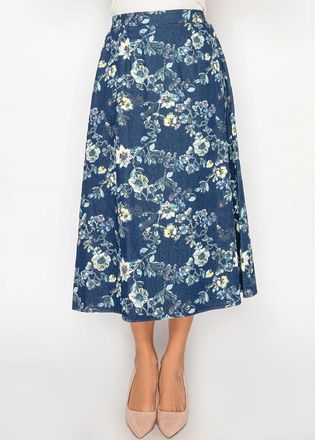 YAL New York Blue Floral Cotton Midi Skirt