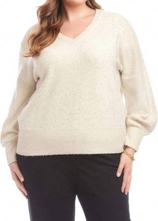 Karen Kane Sequin V-Neck Sweater - Plus In Sand