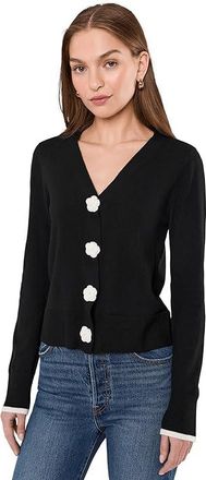 CeCe by Cynthia Steffe Crochet Floral Button Front Cardigan Womens Sweater Rich Black : XS, Nylon/Polyester