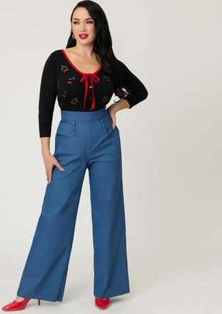 Unique Vintage 1940s Ginger Wide Leg Pants in Blue Chambray at Nordstrom, Size X-Large