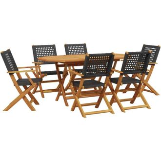 vidaXL Vidaxl - Set De Comedor De Jard&iacute;n 7 Pzas Rat&aacute;n Pe Madera Acacia Negro
