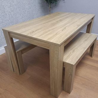 Kosy Koala Dining Table With 2 Bench, Dining Room Table Set for 4 in Beige