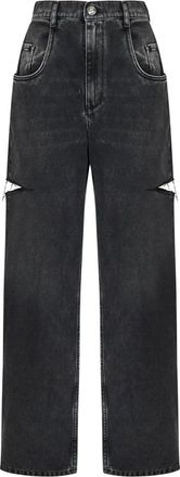 Maison Margiela Zwarte Jeans met Slash Details en Losse Pasvorm - Dames - Regular Fit Jeans - Zwart - 2XS - Katoen - Jeans
