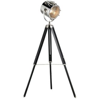Loops Industrial Tripod Floor Lamp Matt Black E27 Theatre Spot Light Standing Height