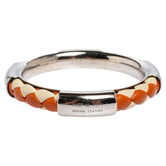 Tod's Tods Woven Leather Silver Tone Bangle Bracelet