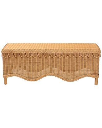 Baxton Studio Erla Bohemian Rattan Accent Bench With Scallop Border
