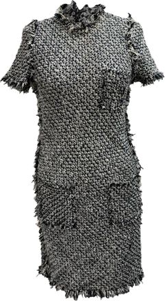 Lanvin Tweed Short Sleeve Mini Dress in Black and White Cotton