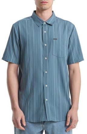 Volcom Jahstripe Short Sleeve Button-Up Shirt in Blue/Green Stripe at Nordstrom, Size X-Large
