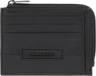 Piquadro Accessoires, Heren, Zwart, ONE Size, Leer, 6-Kaarten Lederen Kaarthouder met Muntvakje