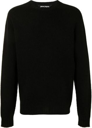 Palm Angels Gebogen Logo Wollen Trui - Heren - Ronde hals truien - Zwart - 2XL - Wol - Truien & Vesten