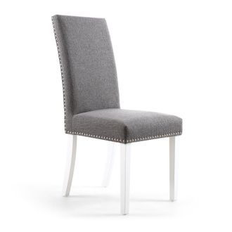 Netfurniture RivendelLis Stud Detail Linen Effect Steel Grey Chair White Legs