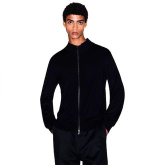 A|X Armani Exchange Mens Essential, Long Sleeve Zip Closure Cardigan Sweater, Black, M