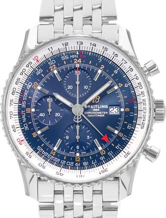 Breitling Pre-owned Breitling Navitimer Chronograph GMT Automatic Chronometer Blue Dial Mens Watch A24322
