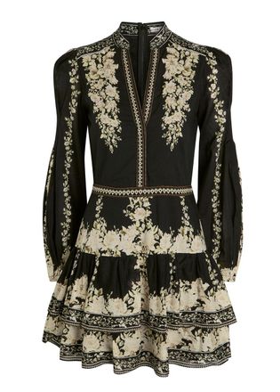 Alice & Olivia Valencia Floral-print Cotton Mini Dress - Black - 12 (UK16 / XL)