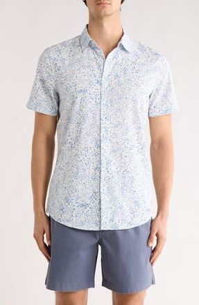 14th & Union Sprigs Short Sleeve Performance Button-Up Shirt in White Mini Sprigs at Nordstrom Rack, Size Xx-Large
