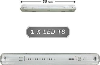 Trade Shop Trade Shop Traesio - Trade Shop - Plafoniera Stagna 1 Neon Led Tubo T8 G13 60cm 220v Parete Soffitto Ip65 T8-60ss