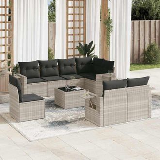 vidaXL Set Muebles Jard&iacute;n 9 Pzas Y Cojines Rat&aacute;n Sint&eacute;tico Gris Claro Vidaxl