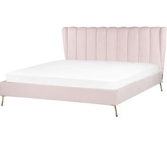 Beliani Cama Con Somier De Terciopelo Rosa Dorado 180 X 200 Cm Metal Usb Cabecero Miribel