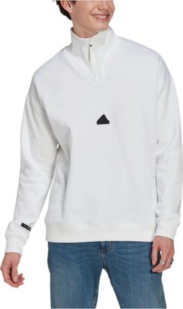 adidas Mens adidas New 1/2-zip Solid Color Small Logo Half Zipper Pullover Stand Collar Long Sleeves White HG2074