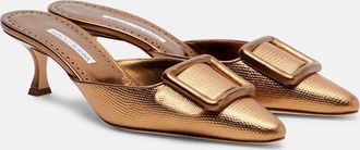 Manolo Blahnik Maysale 50 metallic leather mules