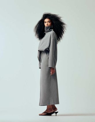 Asos Gonna longuette taglio lungo sartoriale grigia in coordinato-Grigio