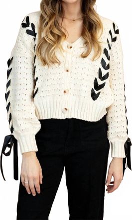 Bibi Lexie Cropped V-Neck Cardigan In Ecru