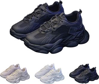 Generic Women Chunky Sneakers Size 5.5 Lace-Up Platform Leather Shoes Casual Comfortable Wedge Walking Sport Shoes Outdoor Anti-Slip Trainers Sneakers with Ar