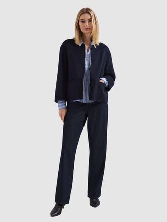 Phase Eight Georgie Wool Round-Neck Boxy Jacket in Navy at Nordstrom, Size X-Small