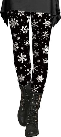 Generic Christmas Leggings For Women Uk Plus Size - Thermal Leggings Women Fleece Lined Winter Leggings Stretchy High Waist Full Elasticated Waist Trousers Fl