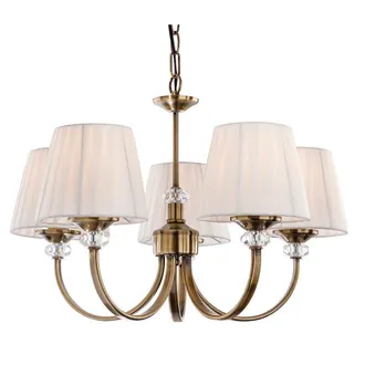 Netlighting Langham 5 Light Multi Arm Chandelier Antique Brass Pleated Cream Shades E14 in Gold