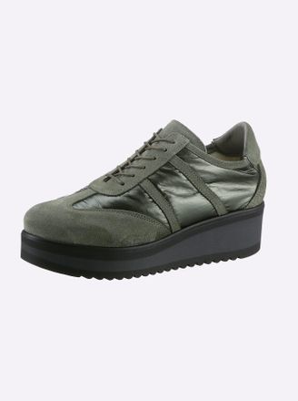 Heine Schn&uuml;rschuh HEINE, Damen, Gr. 39, gr&uuml;n (khaki), Leder, Rindsleder, Synthetik, Veloursleder, Schuhe Schn&uuml;rschuh