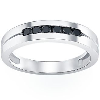 Pompeii3 Mens 14K White Gold Black 1/4ct Diamond Wedding Ring Size Selectable