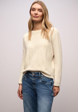 Street One Strickpullover STREET ONE, Damen, Gr. 38, soft beige, Strick, Obermaterial: 37% Polyacryl, 29% Baumwolle, 29% Polyester, 5% Nylon, h&uuml;ftlang, Rundhals,