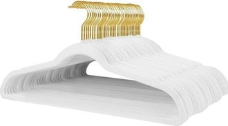 OEM Paquete De 36 Perchas De Terciopelo, 45 X 23 Cm, Antideslizantes, Con Muescas Para Los Hombros Para Adultos, Blancas (gancho Dorado)