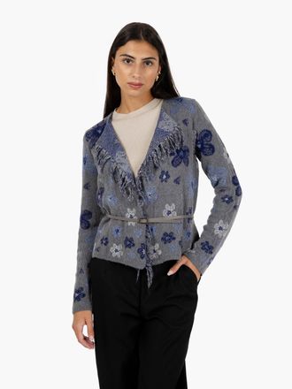 Alessia Santi Cardigan con cinturino grigio / blu