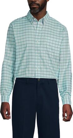 Lands End Big and Tall No Iron Supima Oxford Dress Shirt in Pale Sky/eucalyptus Plaid at Nordstrom, Size 15.5 - 32