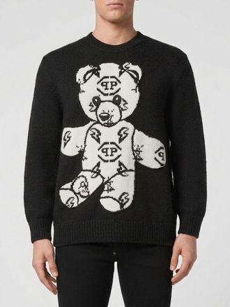 Philipp Plein Maglia girocollo in misto lana con stampa Teddy Bear e logo jacquard