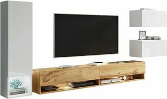 Mirjan24 Mobilier1 - Conjunto De Sal&oacute;n Sarasota 124, Blanco + Blanco Brillante + Roble Wotan