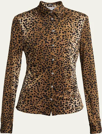 Versace Leopard-Print Liquid Jersey Formal Shirt