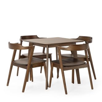 HOMN Juego de mesa 80x80 cm y 4 sillas de comedor color nogal