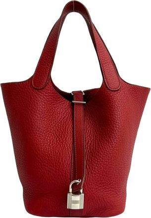 Herm&egrave;s Red Color Taurillon Clemence Leather Handbag Tote Bag (Pre-Owned)