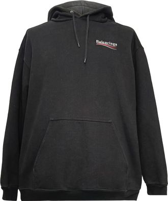 Balenciaga Pre-owned Mens Political Campaign Medium Fit Hoodie in Black Cotton - Size X-Large